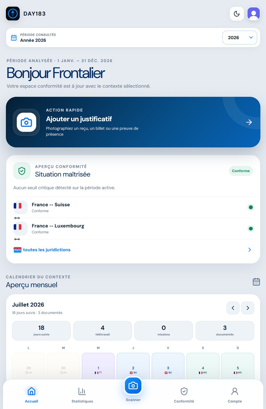 Accueil de l’application mobile DAY183